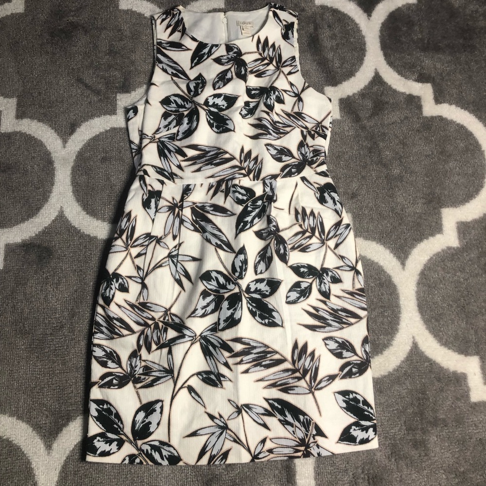 J.Crew Dress Womens 4P Leaf Print Sheath 100 Cotton Pockets Floral Hawaiian